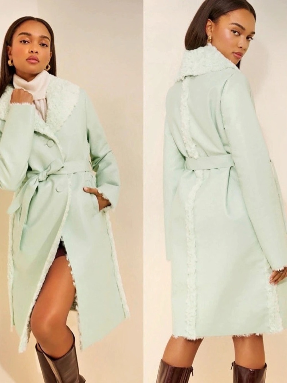 Nuuly x Unreal Fur Belle Eponque Mint Green Coat Size Large MSRP $498